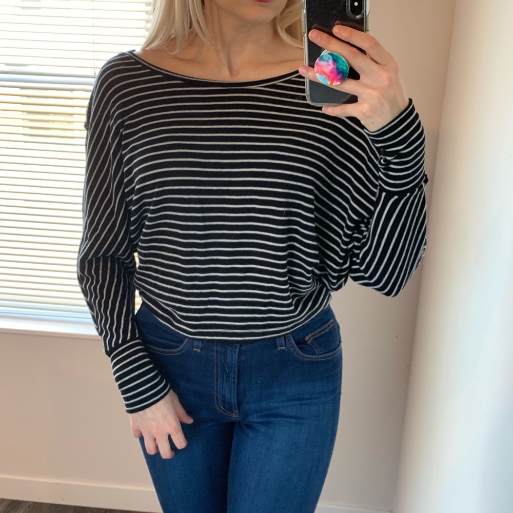 Black and White Striped Cozy Crop Top